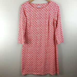 Ellie Kai Dress in Pink Coral/White Geometric Pattern w/ 3/4 Length Sleeves